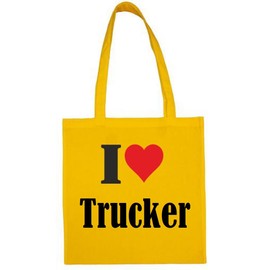 Reifen-Markt Tasche I Love Trucker Größe 38x42 Farbe Gelb Druck Schwarz