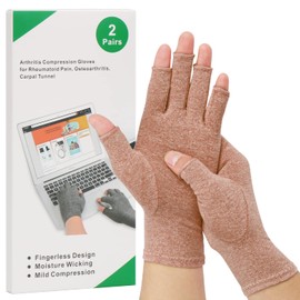 2-Pair Arthritis Compression Gloves for Alleviate Rheumatoid Osteoarthritis, Carpal Tunnel Raynauds Disease, Ease Muscle Tensi on Fingerless, Breathable & Moisture, Women and Men (Coffee, Large)