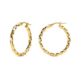 MIORE Jewellery Handmade in Italy, Earrings 925 Silver, Hoop Earrings 925 Silver, Twisted Hoop Earrings 30 mm Diameter, Earrings Gold-Plated 18K Gold, Round Hoops Earrings Women's Earrings, Gold