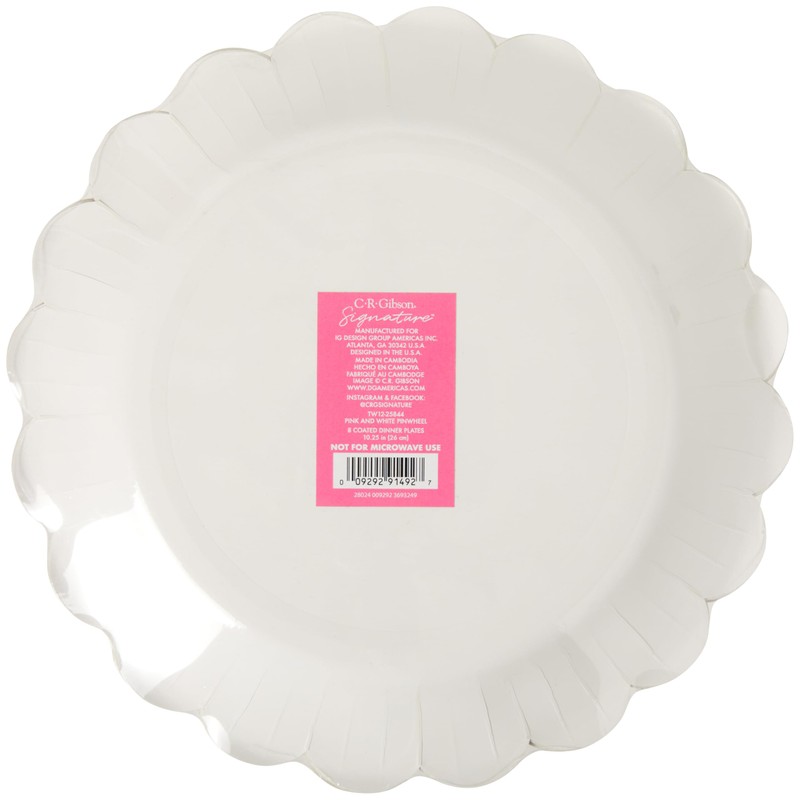 C.R. Gibson TW12-25844 Pink Pinwheel Scallop Edge Disposable Paper Dinner