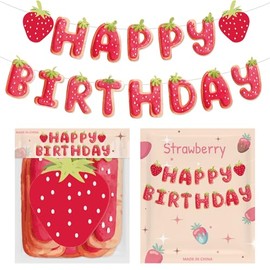 SKIRUP Strawberry Happy Birthday Banner Strawberry Birthday Party Decorations Baby Shower Summer Fruit Birthday Party