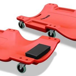 DNA MOTORING 40 Inch Mechanic Creeper, Blow Molded Low Profile Rolling Garage Creeper, w/Padded Headrest, Dual Tool Trays, 350lbs Capacity, Red, TOOLS-00005