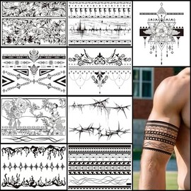 Tatuajes temporales de tótem para mujeres y hombres, tatuajes temporales realistas grandes en negro de 9 hojas con diseño artístico para adultos, resistentes al agua, combinación libre para m