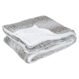 Hodge and Hodge Grey Faux Fur Blanket White Sherpa Fleece Throw Wrap Cover Bed Sofa 130 x 155cm