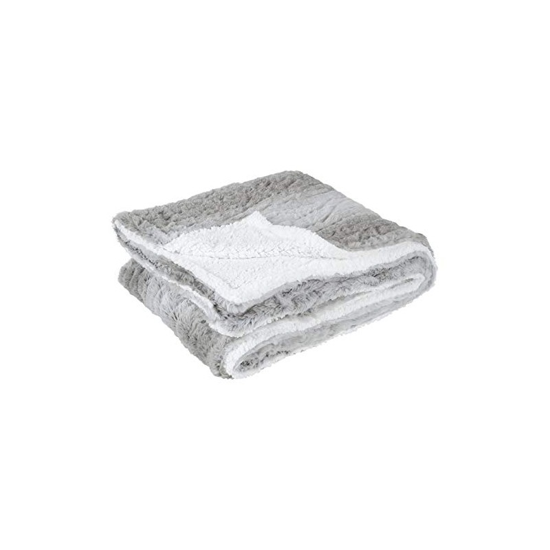 Hodge and Hodge Grey Faux Fur Blanket White Sherpa Fleece
