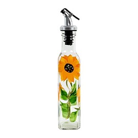 Market Street Gallery 8oz Hand-Painted Sunflower Glass Oil and Vinegar Cruet