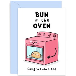 Old English Co. Congratulations Pregnancy Card for Her Him - 'Bun In Oven' Hilarious Baby Announcement Card for Friends - Funny Baby Shower Card - New Mum Card | Blank Inside