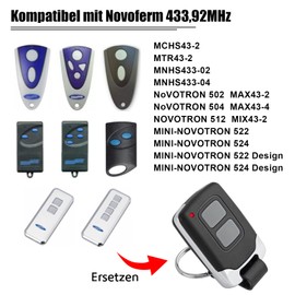 433.92MHz Garage Gate Remote Control Compatible with NOVOFERM NOVOTRON 502 MAX43-2, 504 | MINI-NOVOTRON 522, 524 Design Rolling Code Transmitter 2 Pack