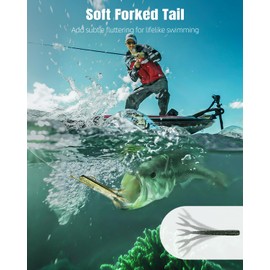 Pawfly 15 Pcs Fishing Lures, Fishing Bait Trout Lures, Soft Bass Lures, Forked Tail Swim Baits for Bass Catfish Trout Crappie Walleye, Translucent Black, Plastic Swimbaits for Freshwater & Saltwater