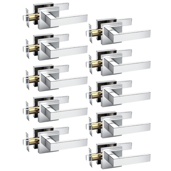 KNOBWELL 10 Pack Polished Chrome Door Handles Interior Modern Square