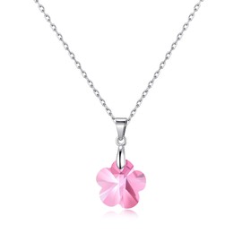 Philip Jones Sterling Silver Light Rose Flower Necklace Created with Zircondia® Crystals