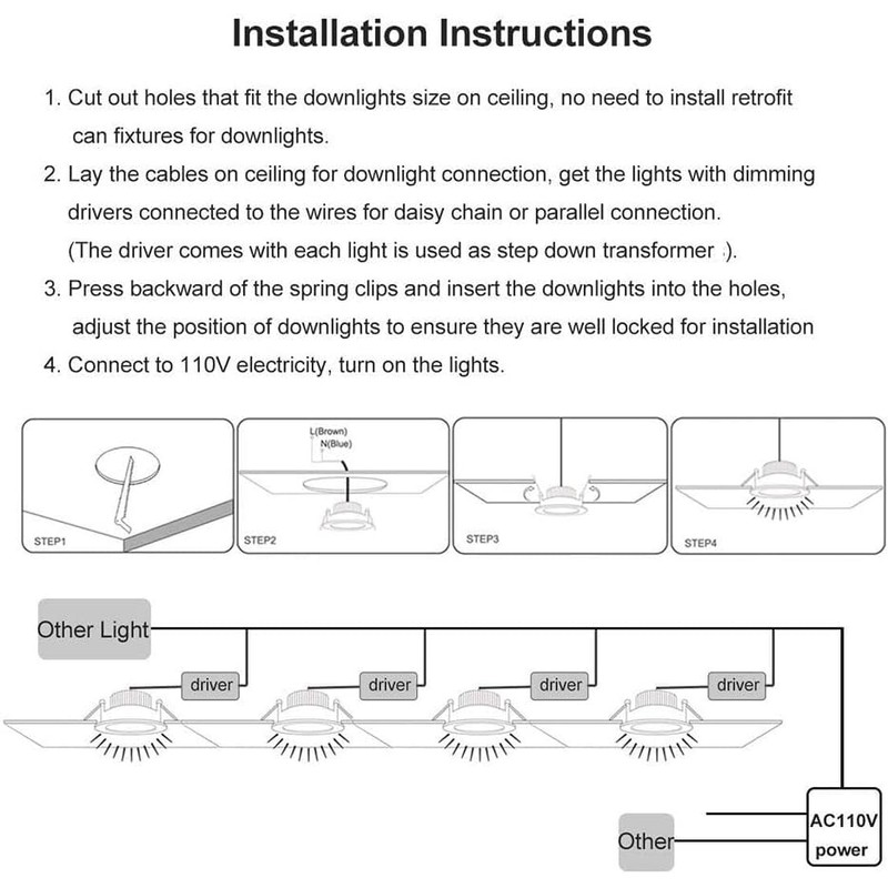 YGS-Tech 2 Inch LED Recessed Lighting, Dimmable Downlight 3W(35W Halogen
