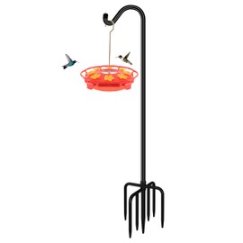 FEED GARDEN [Upgrade Version Adjustable Shepherds Hook Bird Feeder Pole with 7 Prongs Base, 76 Inch Tall Heavy Duty Outdoor Garden Poles for Hanging Bird Feeders, Plant Baskets, Black (1 Pack) | FEED GARDEN