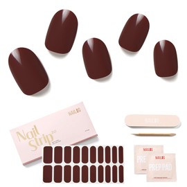 NAILOG Semi Cured Gel Nail Stickers (20 Pieces), Nail Seal Curing Type, Long Lasting, Salon Quality, 33MM Extra Long, Nail Kit, Beautiful Luster, Single Color, One Color Nail, Red | Plum