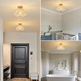 Zswanbei D12.5 Inch Boho Light Fixtures Flush Mount Mini Chandelier Woven Rattan Ceiling Light Fixture for Bedroom Hallway Bathroom Nursery Room