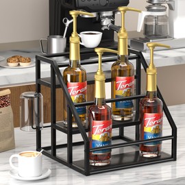 Homedawn Coffee Syrup Rack Organizer, Spice Racks, Syrup Bottle Holder Stand for Coffee Bar, 3-Tier 12 Bottles Storage Shelves for Syrup, Wine, Dressing for Kitchen Countertop, Black
