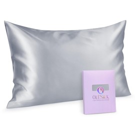 OLESILK 100% Mulberry Silk-Pillow-Cases for Hair and Skin, Standard Size Silk-Pillowcase with Hidden Zipper, Both Side Natural Pure Silk, Silver Grey, 1 Pack