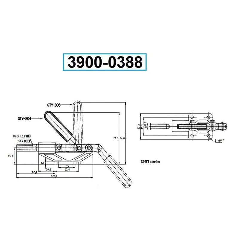 HHIP 3900-0388 Push and Pull Clamp with 45 Degree Handle