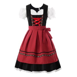 ReliBeauty Dirndl Dresses Women Traditional Oktoberfest Costume 2 Piece Red,S