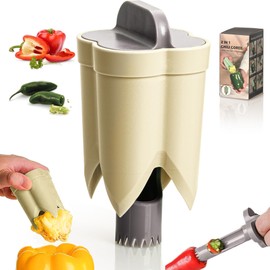 Get the New 2 in 1 Bell Pepper Cutter & Seed Remover Tool – Say Goodbye to Messy Prep! Quick & Efficient Pepper Seed Corer Remover for Fresh Vegetable Dishes! (khaki)