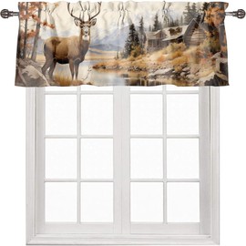Rustic Cabin Deer Curtain Valances Fall Forest Elk Wildlife Animal Autumn Nature Country Farmhouse Thermal Insulated Small Window Curtain for Kitchen Living Room Bedroom 54 x 18 Inch, 1 Panel