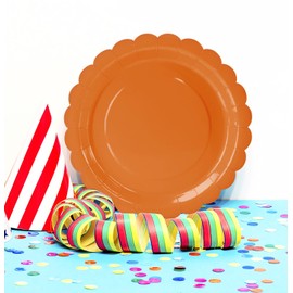 HEIPINIUYE 50 Pieces Orange Paper Plates 7 Inch Orange Scalloped Plates Disposable Dinner Plate for Wedding Baby Shower Birthday Party Dessert Plate