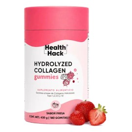 Colágeno Hidrolizado en Gomitas, 1910 mg con 5 Tipos de Colágeno I, II, III, V y X, Ácido Hialurónico, Vitamina C, Zinc y Biotina, Sabor Fresa, Sin...