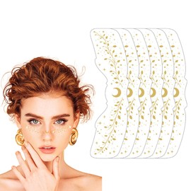 Ruayia Freckles Face Tattoo Glitter 6 Pieces, Freckle Tattoo Metallic Gold Waterproof Makeup Sticker Face, Henna Tattoo for Girls Teenagers Body Art - Style 3