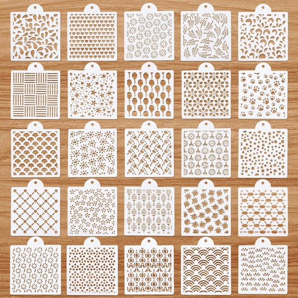 UNICRAFTALE 25Pcs 25 Styles Plastic Sashiko Stencil kit 5.86x6.85 Inch