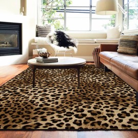 Aukib Leopard Rug 6x9 Washable Area Rug Soft Large Bedroom Rug Non Slip Living Room Rugs Leopard Print Low-Pile Indoor Carpet for Den Dorm Playroom（6x9ft,Brown）