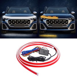 Flexible Car Hood Light Strip, 70 Inches Dynamic LED Daytime Running Lights, White and Amber Switchback Sequential Turn Signal Lights for Car, Truck, SUV