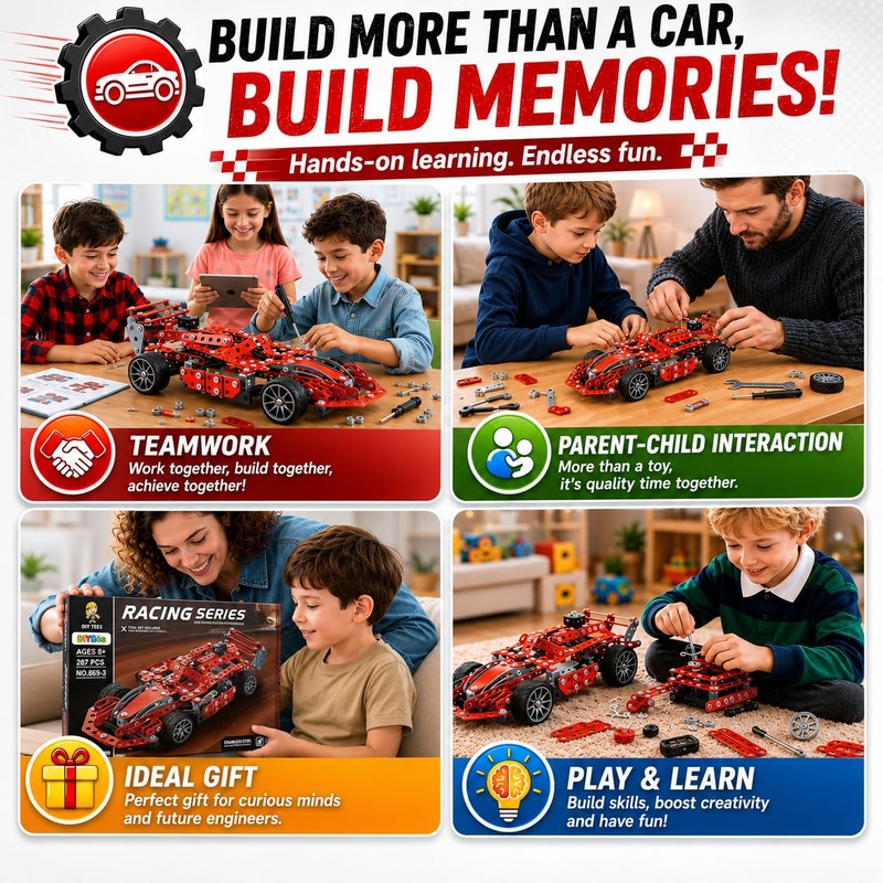 DIYBee Metal Model Car Kit, 287 Pcs STEM Building Toy