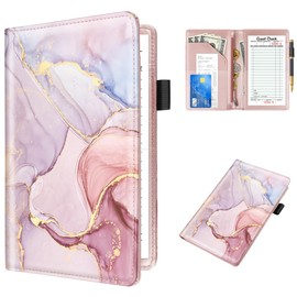WAVEYU Server Book for Waitress Book with Zipper Pocket, Cute Server Books for Waiter Leather, Money Organizer Wallet, Cash Check Bill Receipt Holder Presenter, 8x5 inch, Colorful Marble