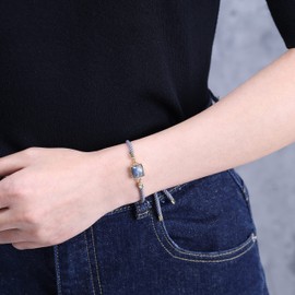 COAI Lucky bracelet made of natural stone, adjustable gemstone bracelet for men and women, 21 cm, Stone, Labradorite