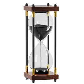 Hourglass 60 Minute Sand Timer: Large 10 Inch Decorative Wooden Sand Clock,Reloj De Arena para Decoracion, Vintage Sand Watch 60 Min, 1 Hour Glass Sandglass for Home Office Desk Decor, Black