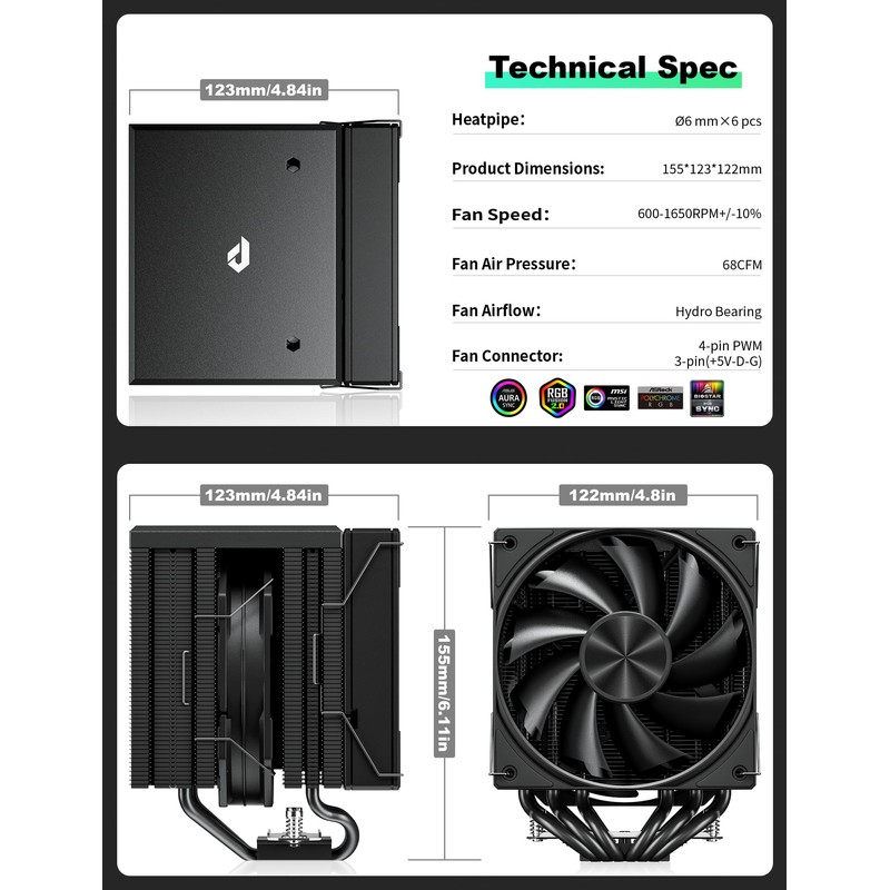 CPU Cooler Air, Dual Tower CPU Cooler with 120mm PWM