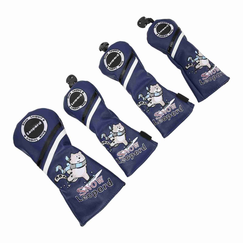 4Pcs 1/3/5/UT Golf Wood Headcovers Cartoon Snow Leopard Pattern PU