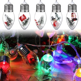 Aurelema Christmas Bulb String Lights 26 ft 40 LED Vintage Christmas Tree Snow Globe Lights with Cute Ornaments for Xmas Indoor Outdoor Home Office Table Party Decor Battery Operated (Multicolor)