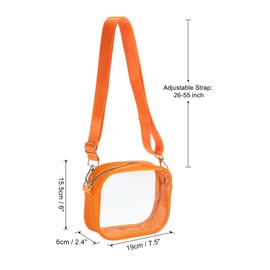 PATIKIL 7.5"x6" Clear Crossbody Bag with Removable Shoulder Strap Stadium Approved PVC Transparent Purse Bag for Sports Events Concerts Festivals Orange