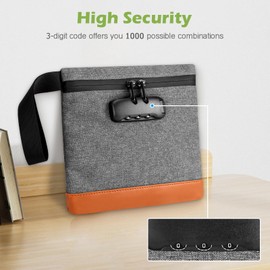 KeeKit Money Bag with Combination Lock, 8 x 7 Inches Waterproof Men & Women's Locking Accessories Pouch for cash, Portable Carry Handle Bag for Travel, Bank Deposits - Grey