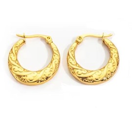 Vintage Filigree Hoop Earrings, Gold-Tone, Carved Scroll Design, Small