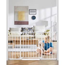 Cideny 29"-51" Baby Gate for Stairs, Auto Close Stroller Friendly Dog Gate Indoor for Doorways, Pressure Mounted Baby Gate, Easy Walk Through Gate for Children & Pets, White