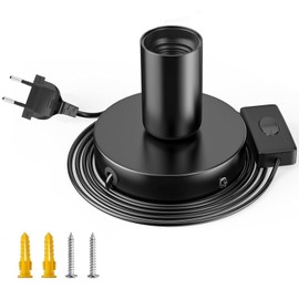 Powice Powice Lampenfassung E27 mit Schalter, E27 Fassung Schwarz mit 1,8m Netzkabel Schraubring Schalter fr DIY-Projekte, Lampenaufh?ngung Pendelleuchte H?ngeleuchte