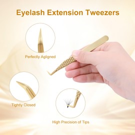 NAGARAKU Precision Fiber Tip Tweezer for Eyelash Extensions Diamond Grip Anti-Static Anti-Slip Premium Stainless Steel Pointed Volume Eyelashes Boot Tweezers with Box(Seven Shaped Tweezer AG-11)