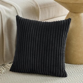 Fancy Homi Set of 2 Black Boho Decorative Throw Pillow Covers 18x18 Inch for Couch Bed Sofa, Aesthetic Modern Farmhouse Room Decor, Soft Fuzzy Fluffy Cozy Corduroy Textured Cushion Case 45x45cm