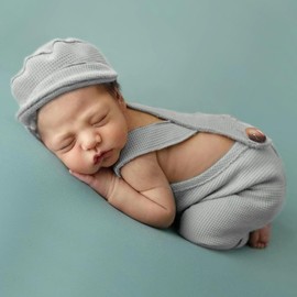 Holibeat Newborn Boy Photography Props Baby Boy Photo Shoot Outfits Infant Gentleman Romper Suits with Hat (grey)