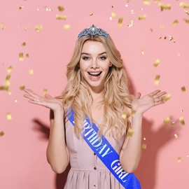 Birthday Sash for Women, Birthday Crowns for Women, Birthday Girl Sash, Birthday Tiara for Women, Birthday Girl Headband, Birthday Sash and Crown, Happy Birthday Crown, Birthday Accessories, Deep Blue
