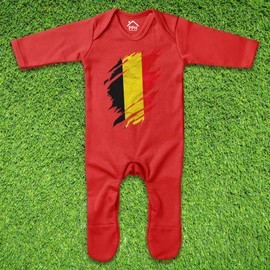 Purple Print House Belgium Torn Romper Suit Babies Boy Girl Football Baby Sleepsuit, 6-12 Months, White