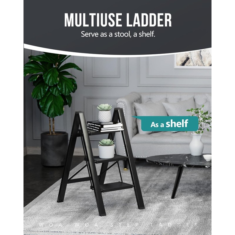 WOA WOA Step Ladder, Portable Lightweight Home Ladder, Folding Step