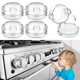 Stove Knob Safety Covers, Upgraded Press Gas Stove Knob Locks, Unlock with Adult Palm On Two Buttons, Oven Knob Covers for Child Safety, Clear, Pack of 5